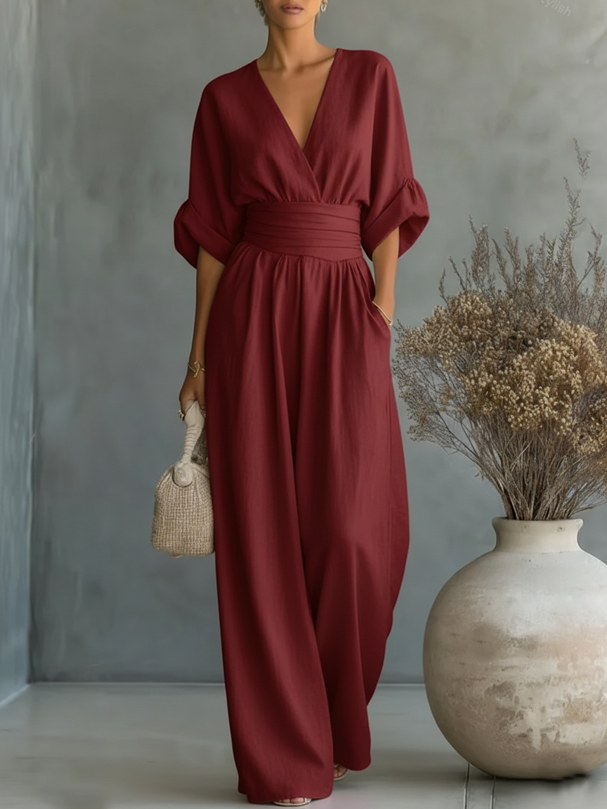 Aurélia | Mono elegante de cuello en V y cintura alta