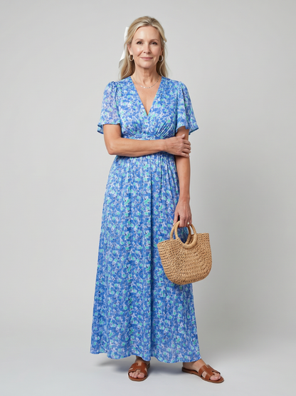 Juna | Vestido Midi Floral de Manga Corta