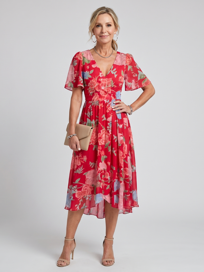 Mirabel | Vestido Midi Floral con Mangas Volantes