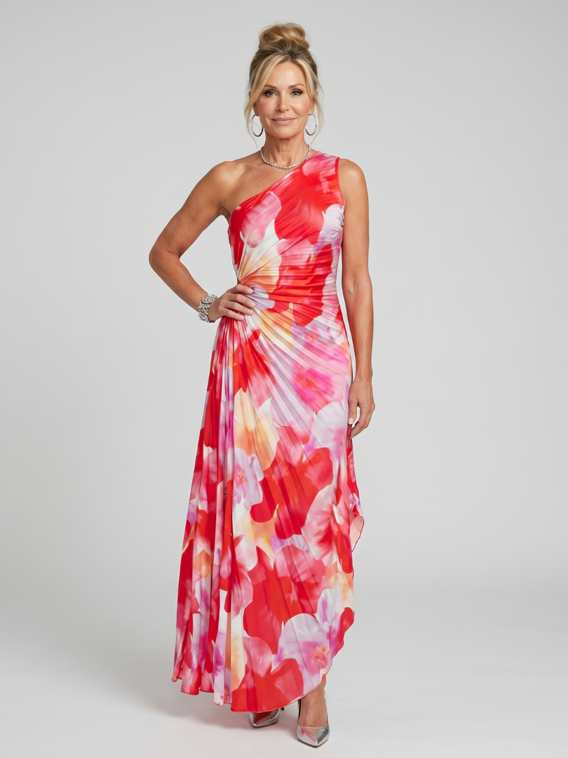 Taya | Vestido Midi de Un Hombro con Pliegues