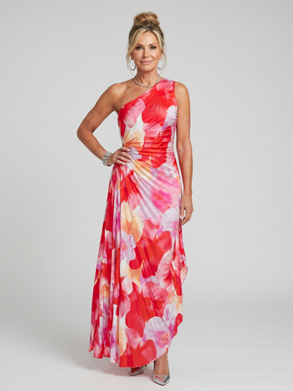Taya | Vestido Midi de Un Hombro con Pliegues