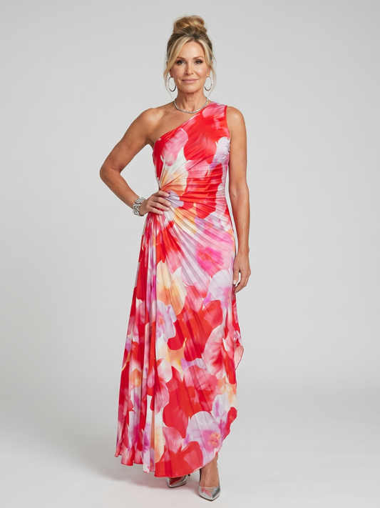 Taya | Vestido Midi de Un Hombro con Pliegues