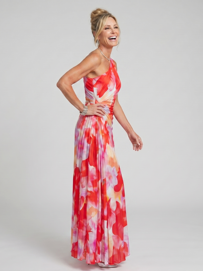 Taya | Vestido Midi de Un Hombro con Cuerpo Plisado