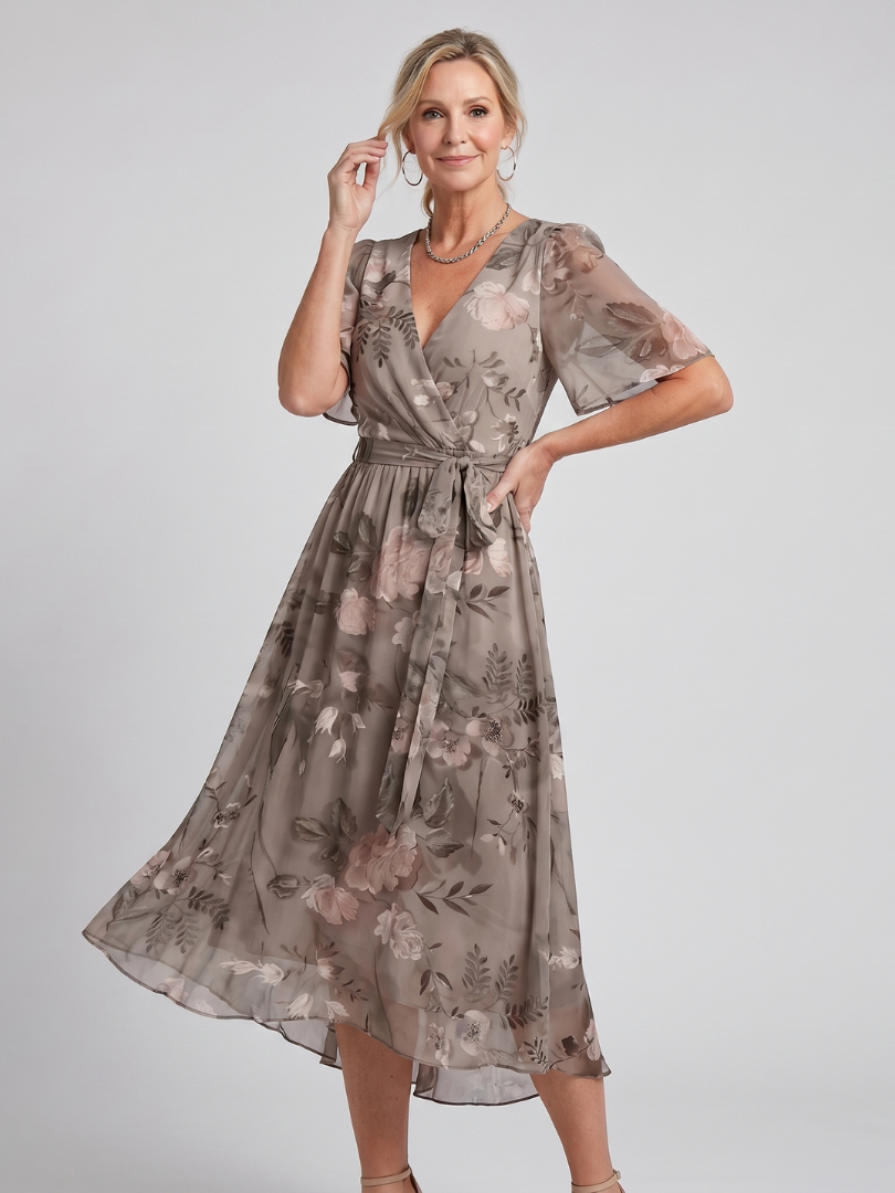 Mirabel | Vestido Midi Floral con Mangas Volantes