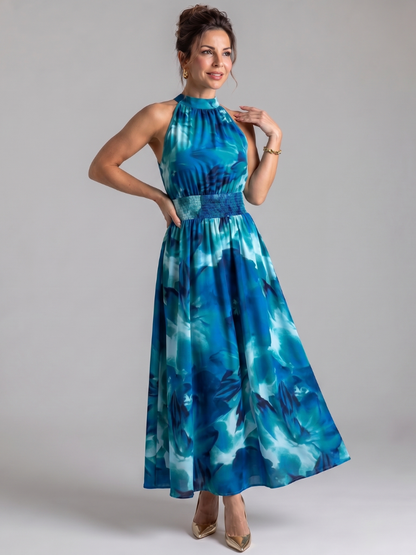 Olivia | Vestido Midi Abstracto con Cintura Fruncida