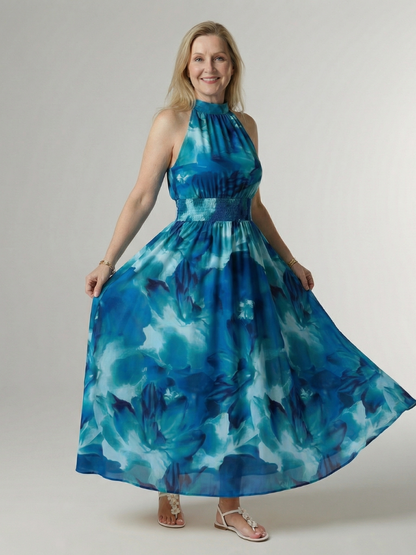 Sylin | Vestido Midi Halter con Cintura Fruncida
