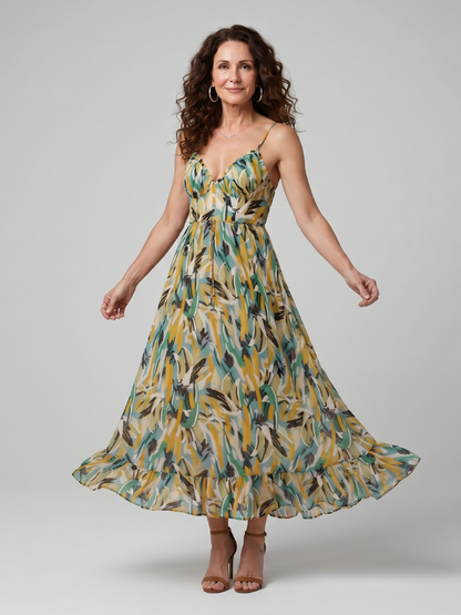 Quill | Vestido Midi Abstracto con Tirantes Finos