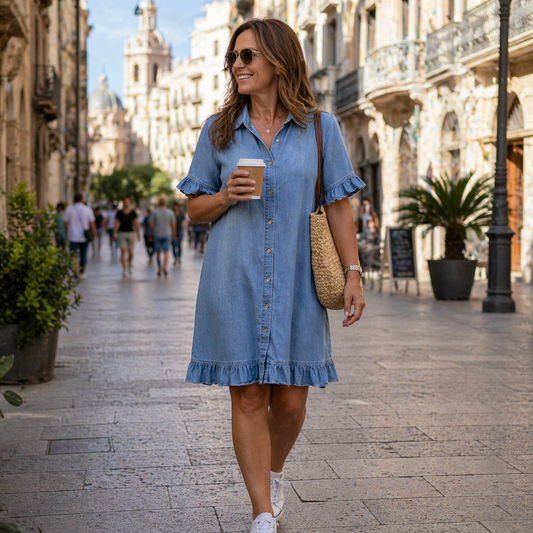 Elodie | Vestido Denim Cómodo con Detalle Fruncido