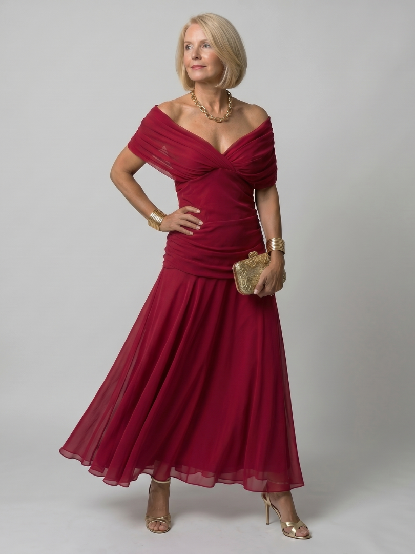 Calen | Vestido Midi Fluido con Escote Bardot