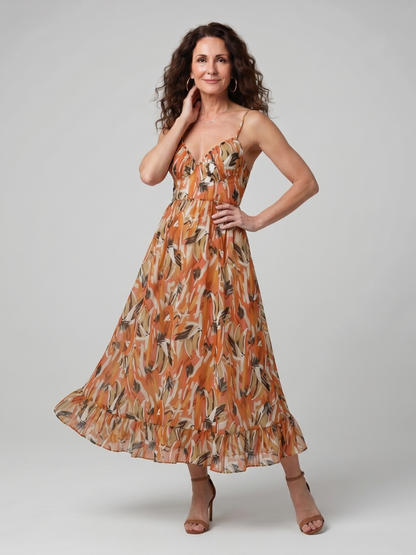 Quill | Vestido Midi Abstracto con Tirantes Finos