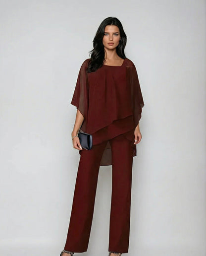 Loretta | Conjunto de algodón y lino con top de mangas murciélago y pantalón ancho