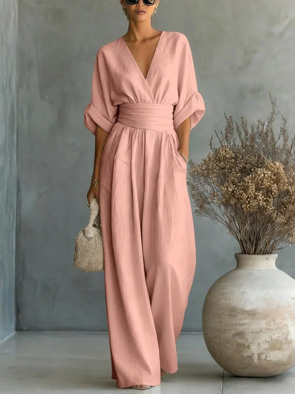 Aurélia | Mono elegante de cuello en V y cintura alta